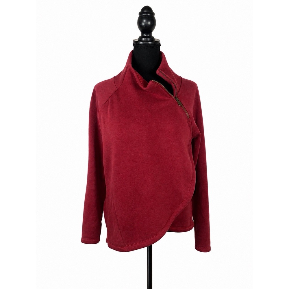 ATHLETA Cozy Karma Asym Pullover Women's S Wrap Sweatshirt Burgundy